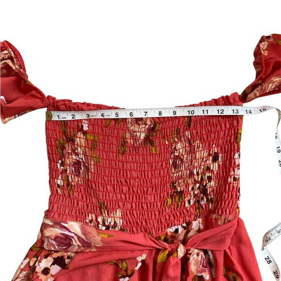 Privy Rose Floral Smocked High Low Wrap Style Flowy Front Tie Summer Sundress - Picture 9 of 11